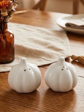 💫3/$20 Talking Tables Ceramic White Pumpkin Salt & Pepper Shaker Set - NWT